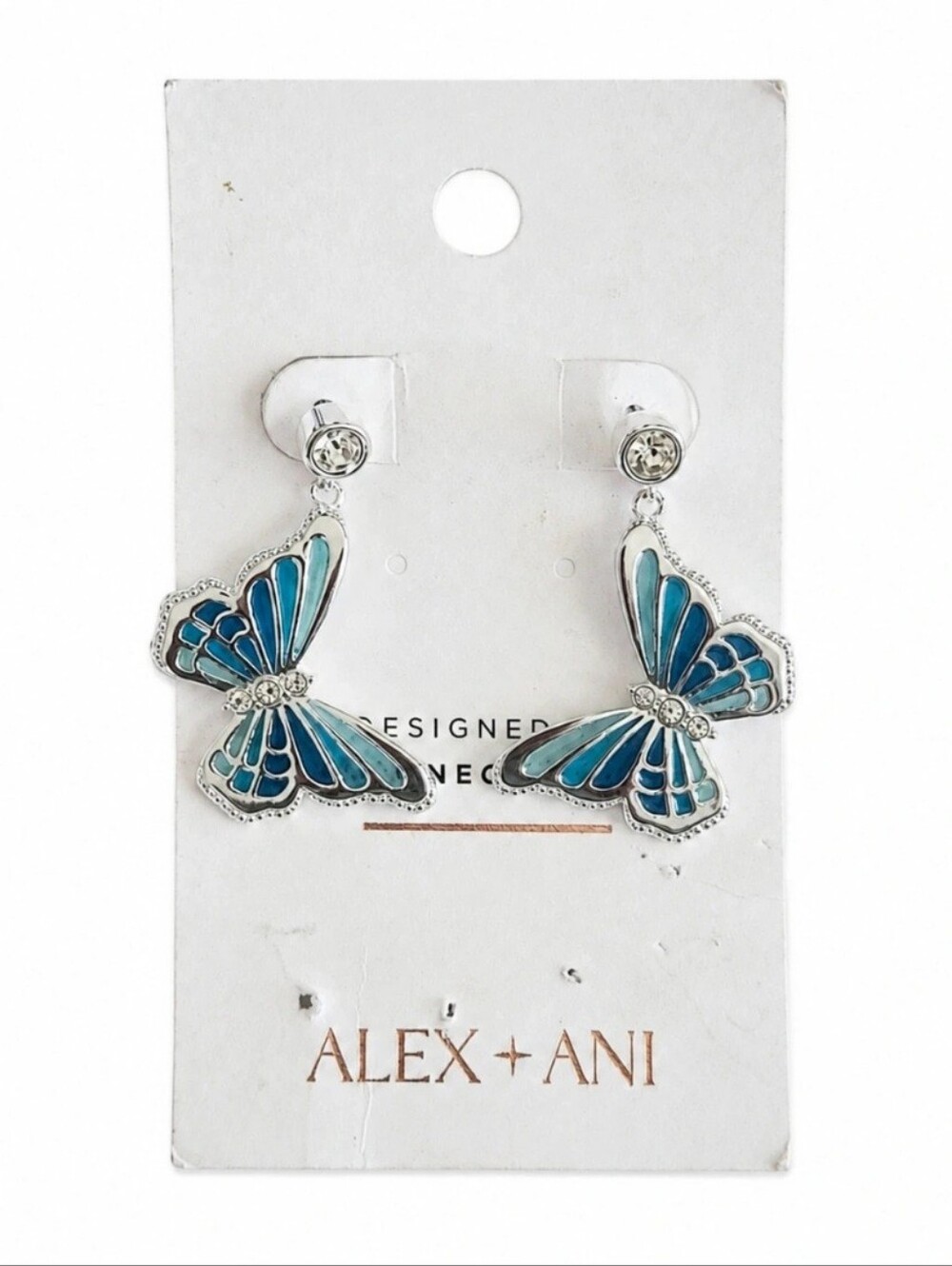 Alex and Ani Blue Butterfly Earrings Whimsical Fairycore Stained Glass NWT